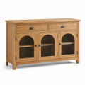 Aparador de madera con puertas de vidrio templado y cajones