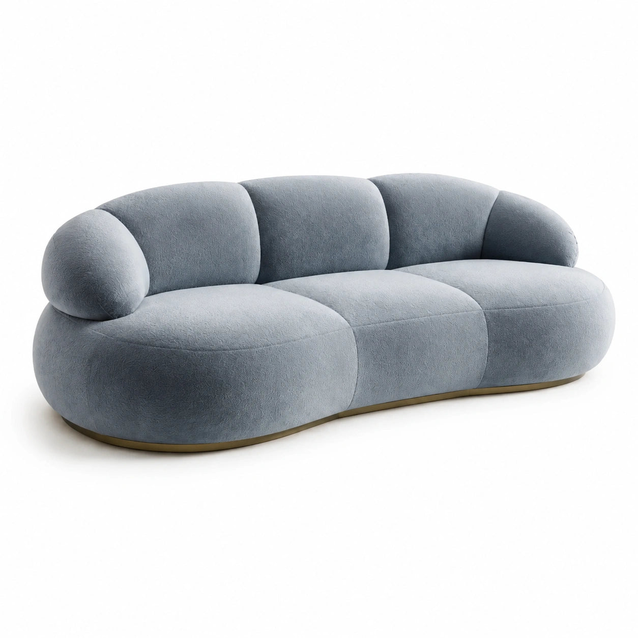Sofá curvado de 3 plazas en tela azul grisáceo 230 cm