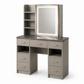 Tocador de madera compuesta con espejo LED y almacenamiento gris