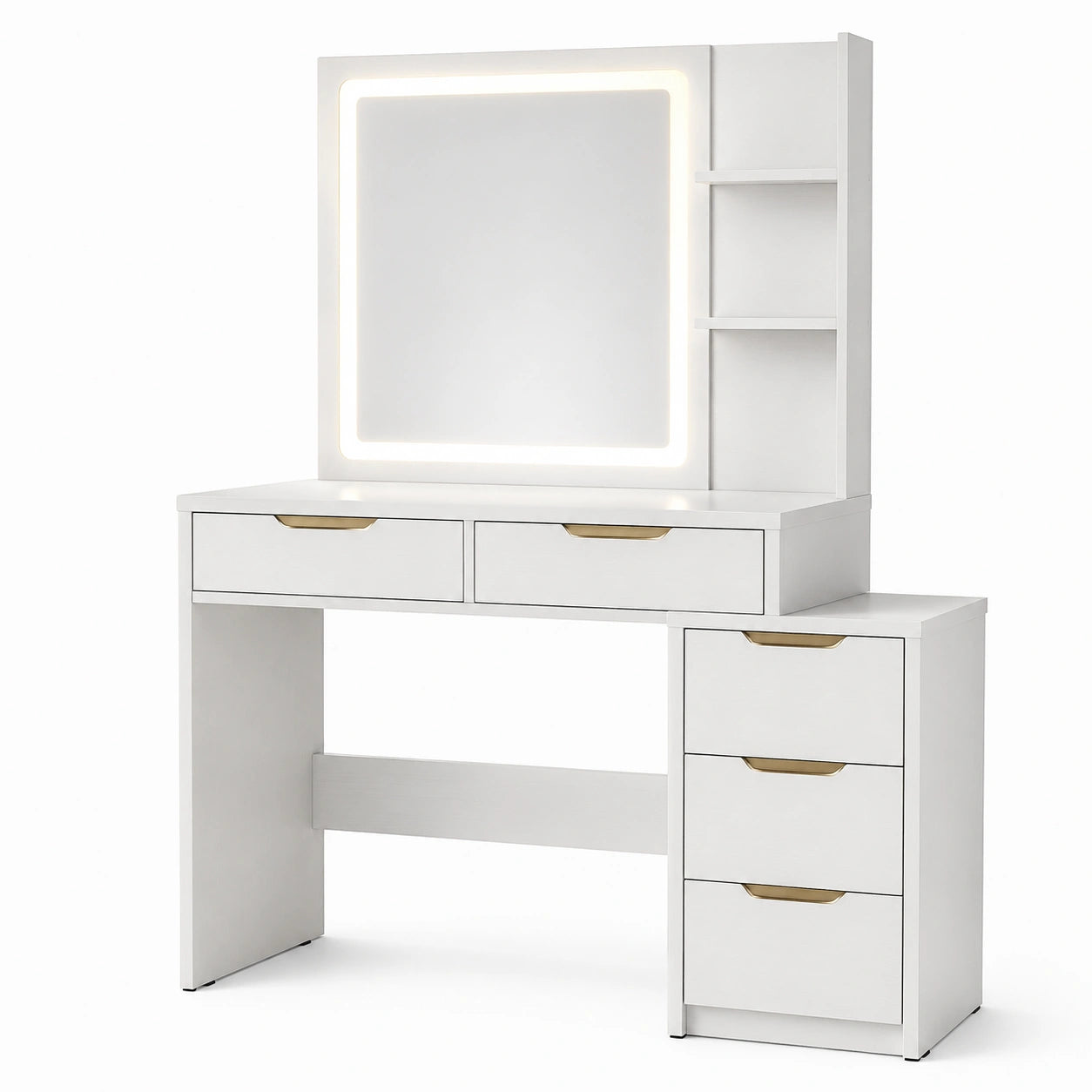 Tocador de MDF blanco con espejo LED y cajones