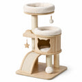 Árbol para gatos de madera con cojines de felpa beige