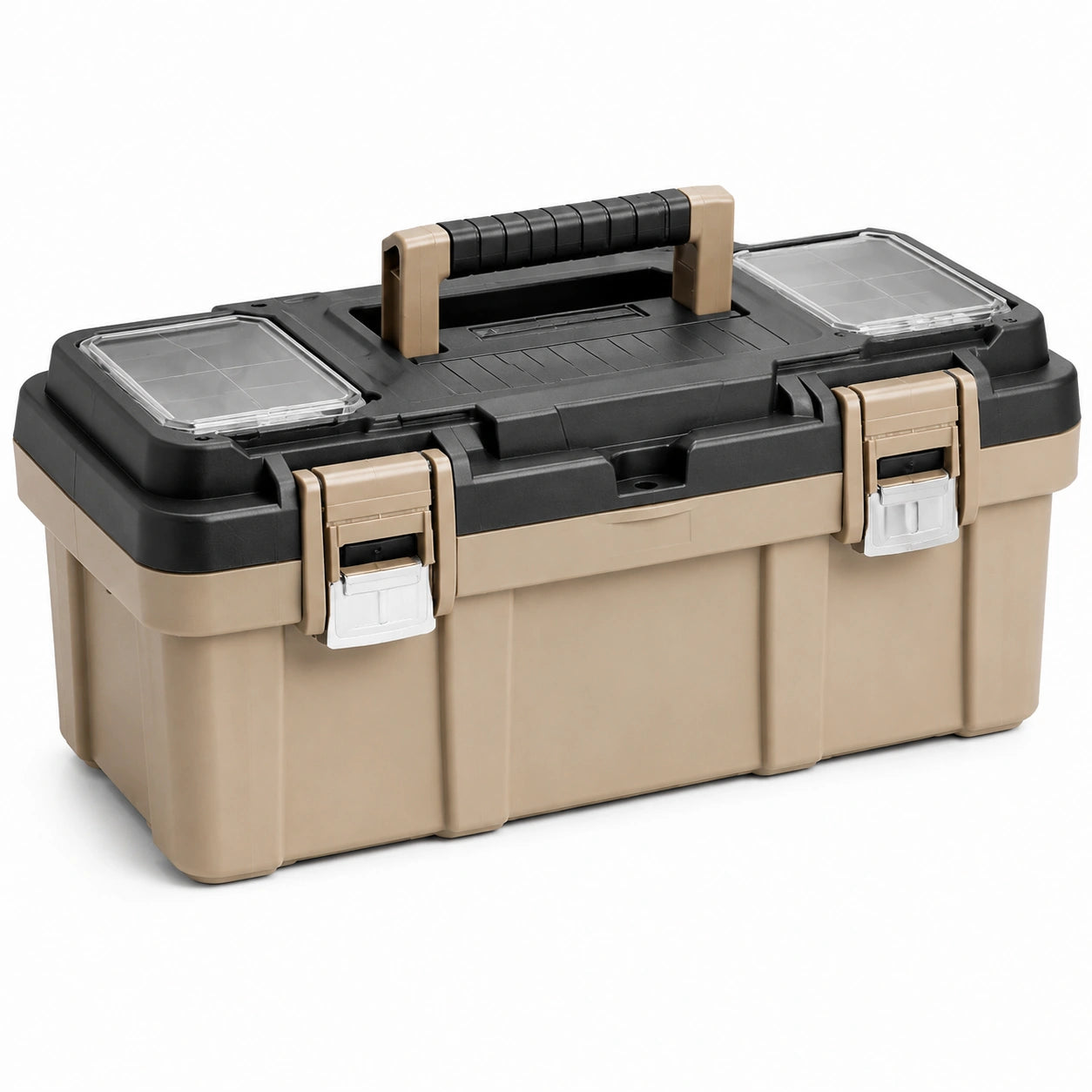 Caja de herramientas de polipropileno beige/negro con organizadores 50x25x25 cm