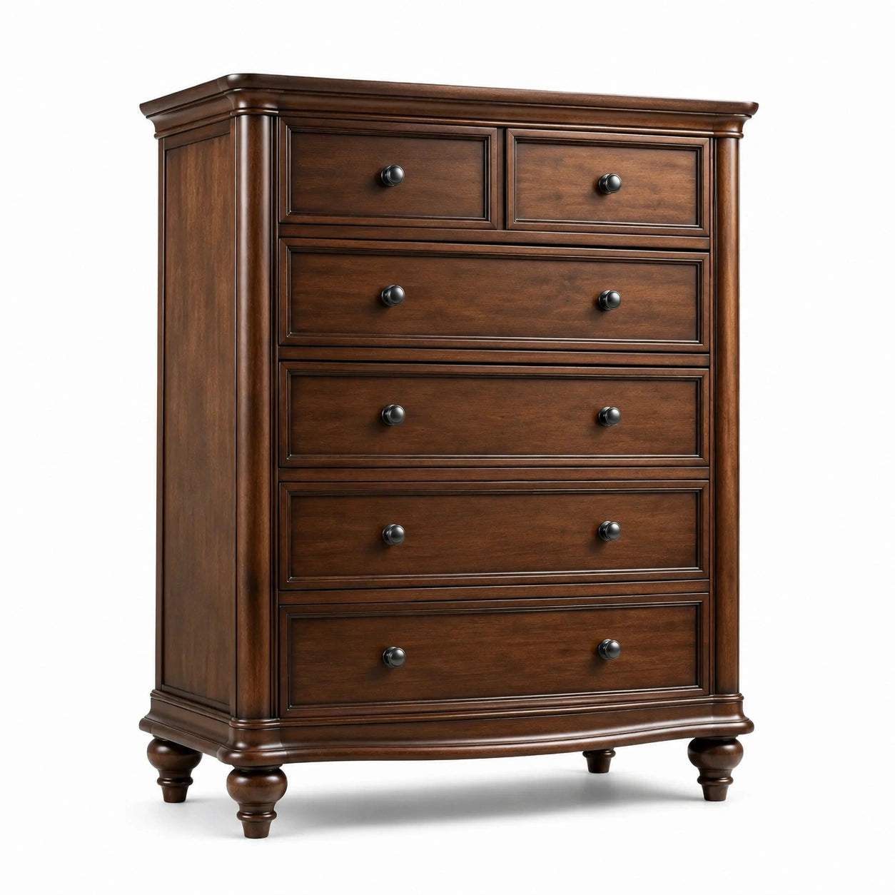 Cómoda de madera de nogal con 6 cajones marrón