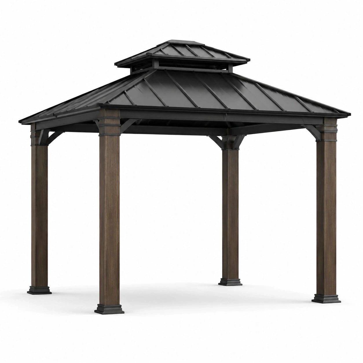 Pabellón de Metal Negro con Patas de Madera 300x300 cm