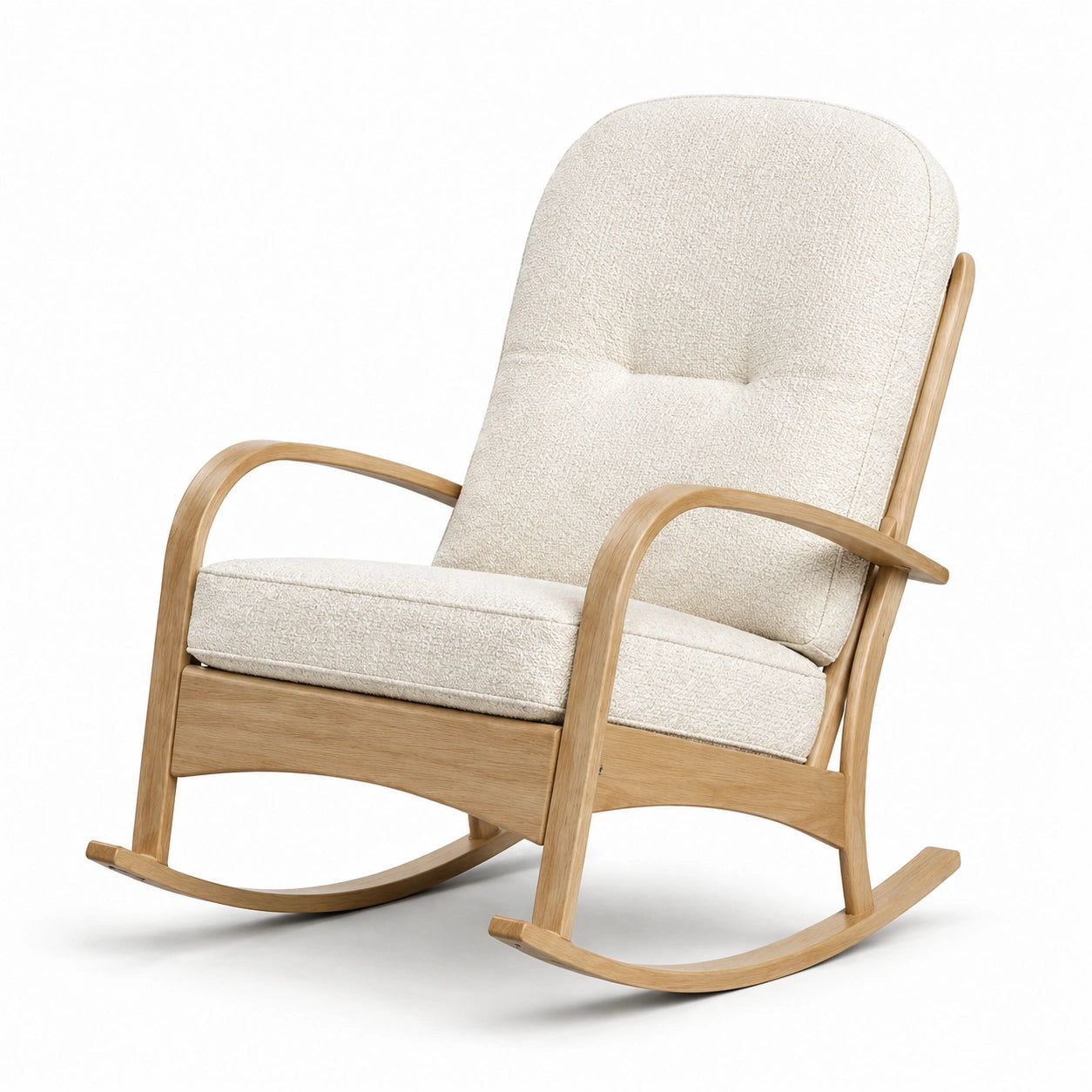 Silla mecedora de madera y tela beige 78x88x102 cm